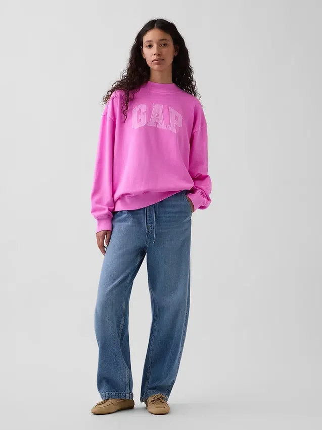 Vintagesoft Terry Oversize-Sweatshirt mit Stehkragen und Logo