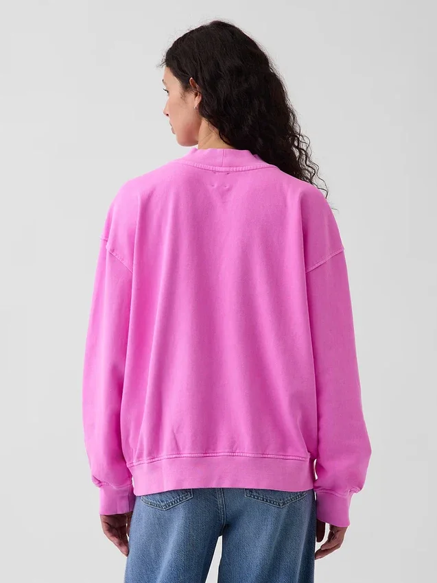 Vintagesoft Terry Oversize-Sweatshirt mit Stehkragen und Logo