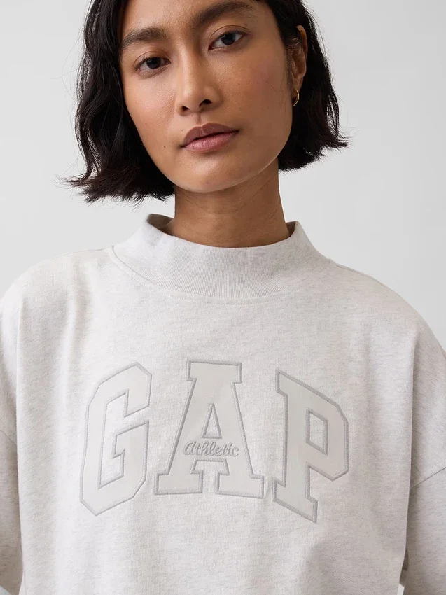 Vintagesoft Terry Oversize-Sweatshirt mit Stehkragen und Logo