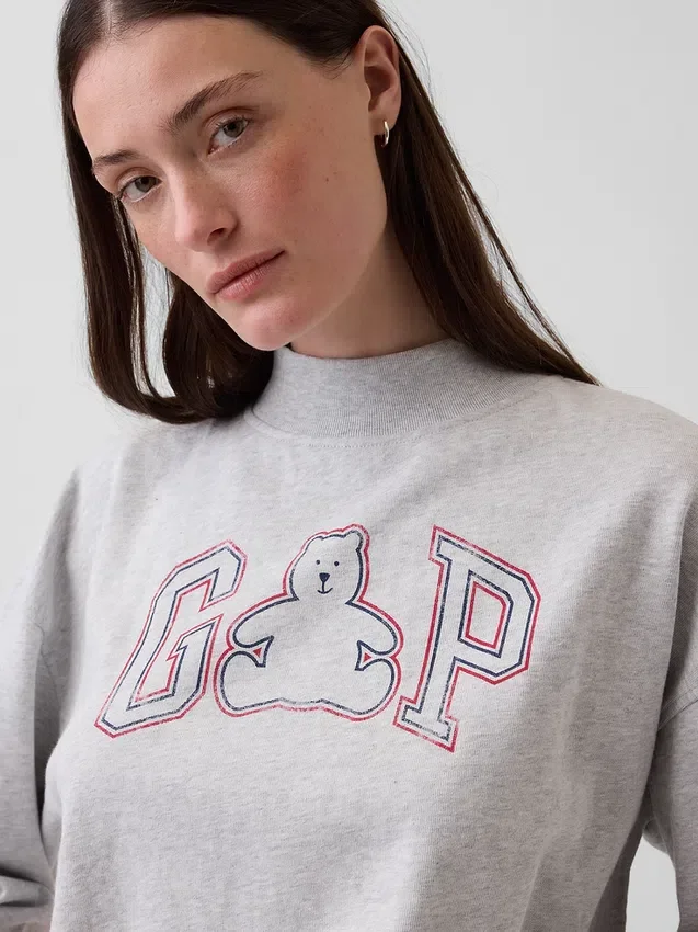 Vintagesoft Terry Oversize-Sweatshirt mit Stehkragen und Logo