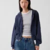 Vintagesoft Terry Oversized-Hoodie mit Keilausschnitt und Reißverschluss