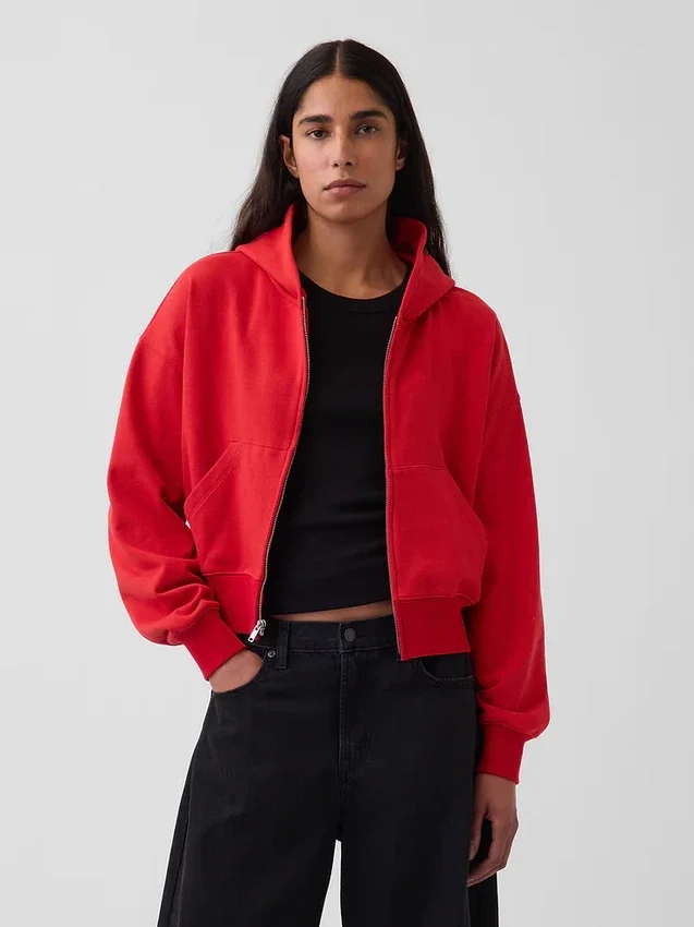 Vintagesoft Terry Oversized-Hoodie mit Keilausschnitt und Reißverschluss