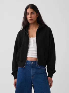 Vintagesoft Terry Oversized-Hoodie mit Keilausschnitt und Reißverschluss
