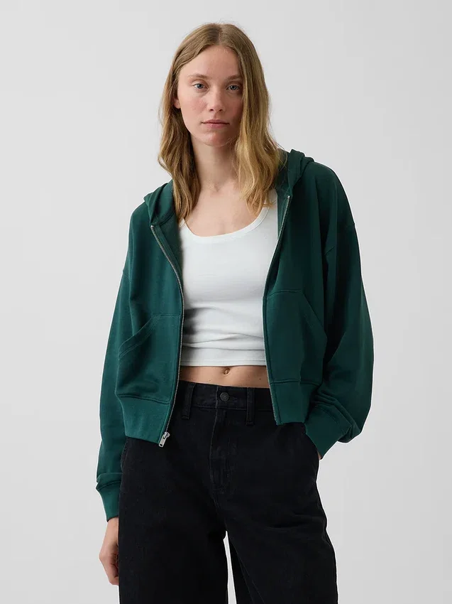 Vintagesoft Terry Oversized-Hoodie mit Keilausschnitt und Reißverschluss