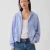 Vintagesoft Terry Oversized-Hoodie mit Keilausschnitt und Reißverschluss