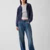 Vintagesoft Terry Oversized-Hoodie mit Keilausschnitt und Reißverschluss