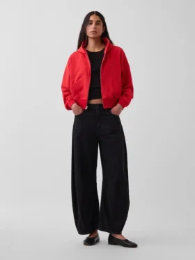 Vintagesoft Terry Oversized-Hoodie mit Keilausschnitt und Reißverschluss