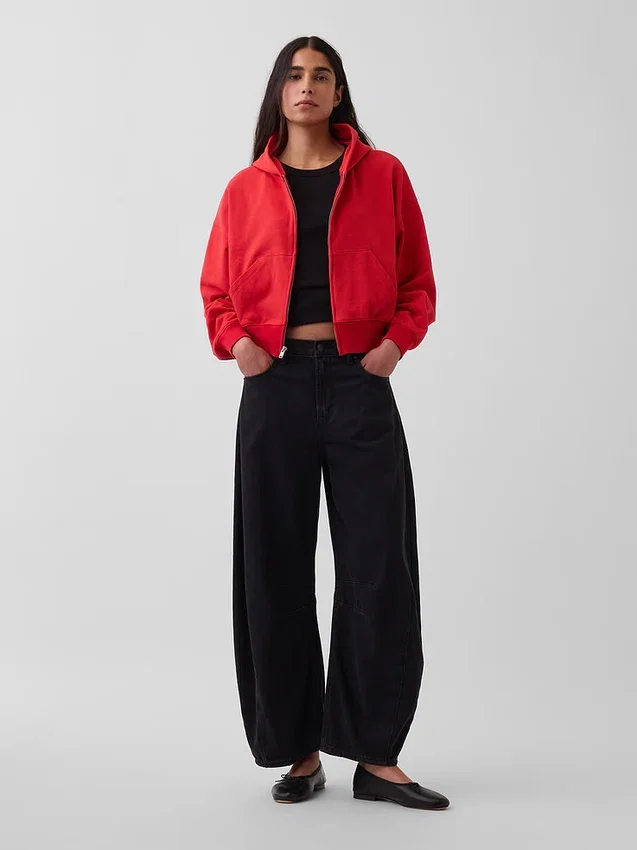 Vintagesoft Terry Oversized-Hoodie mit Keilausschnitt und Reißverschluss