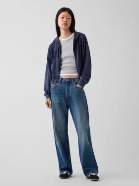 Vintagesoft Terry Oversized-Hoodie mit Keilausschnitt und Reißverschluss