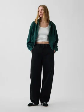 Vintagesoft Terry Oversized-Hoodie mit Keilausschnitt und Reißverschluss