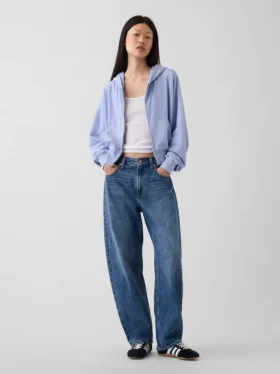Vintagesoft Terry Oversized-Hoodie mit Keilausschnitt und Reißverschluss