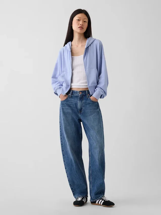Vintagesoft Terry Oversized-Hoodie mit Keilausschnitt und Reißverschluss