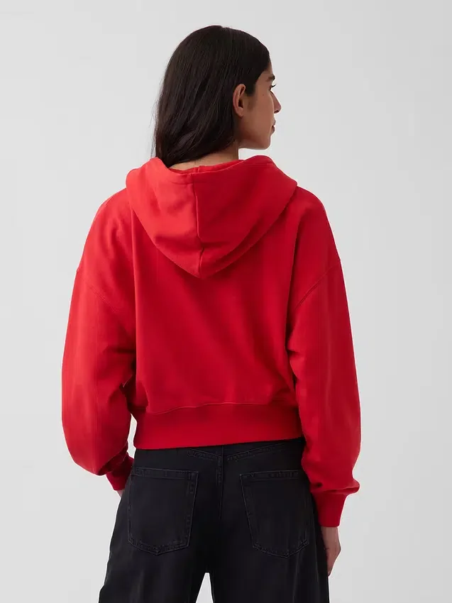 Vintagesoft Terry Oversized-Hoodie mit Keilausschnitt und Reißverschluss