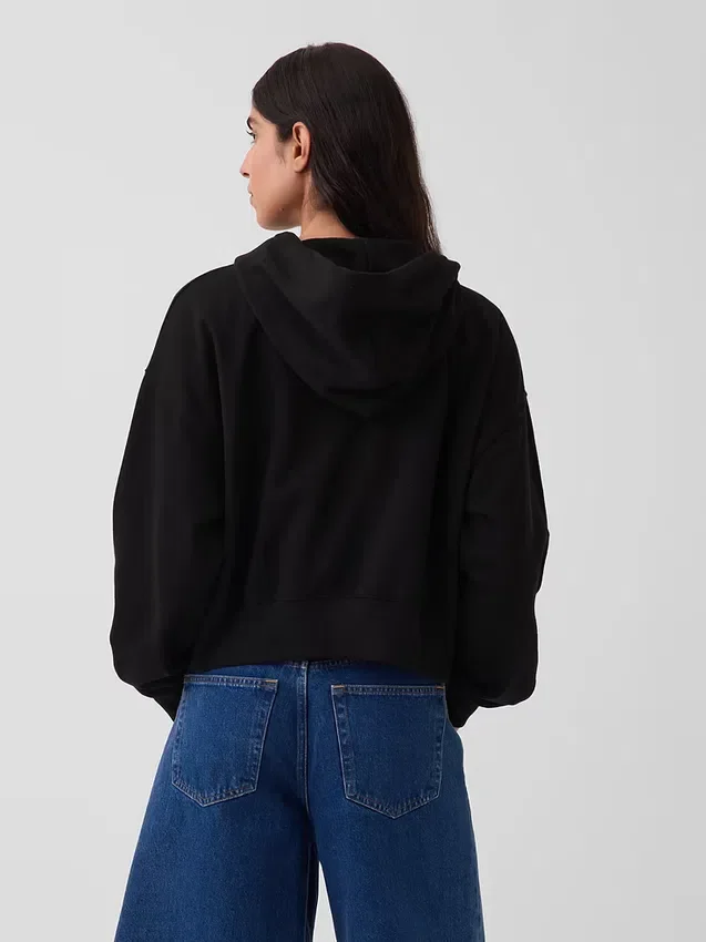 Vintagesoft Terry Oversized-Hoodie mit Keilausschnitt und Reißverschluss