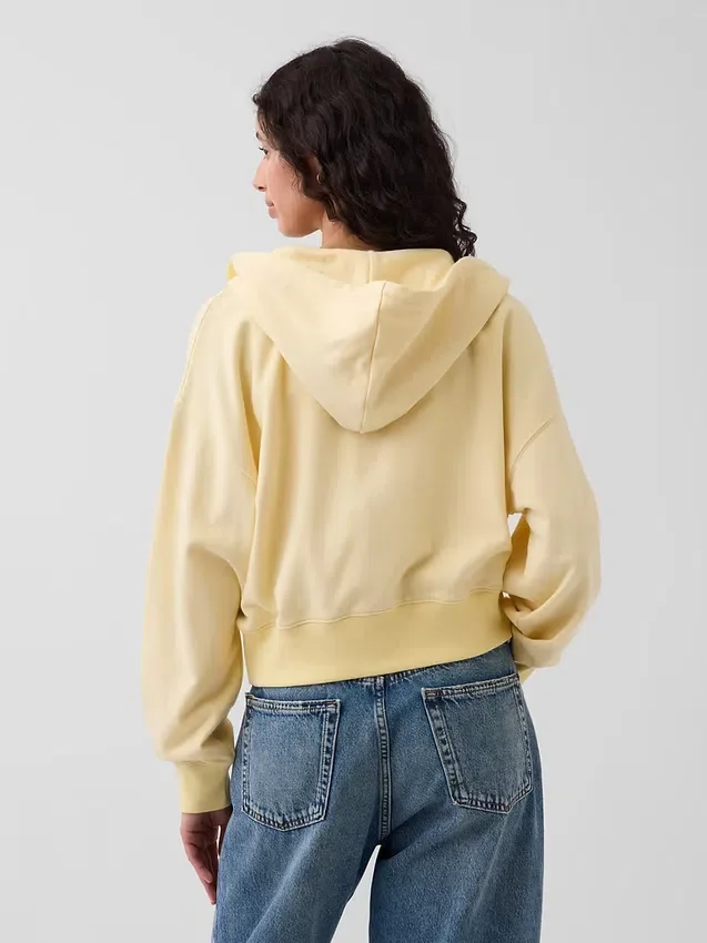 Vintagesoft Terry Oversized-Hoodie mit Keilausschnitt und Reißverschluss