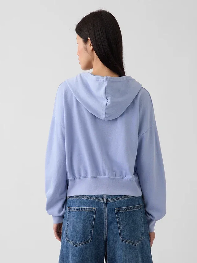 Vintagesoft Terry Oversized-Hoodie mit Keilausschnitt und Reißverschluss
