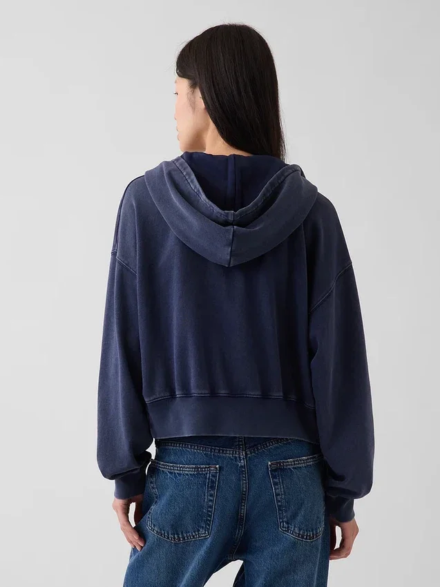 Vintagesoft Terry Oversized-Hoodie mit Keilausschnitt und Reißverschluss