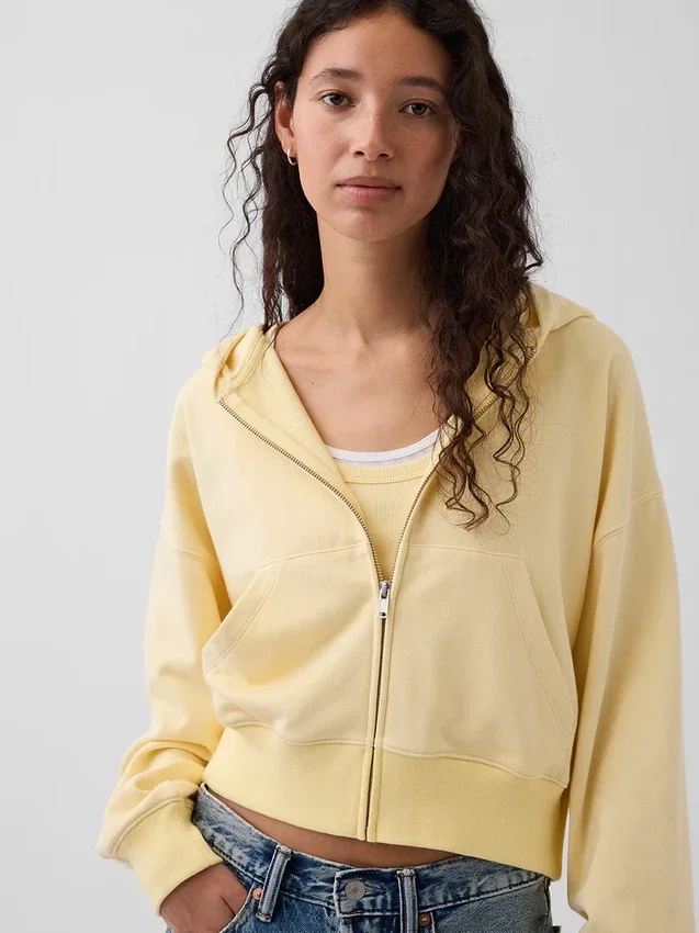 Vintagesoft Terry Oversized-Hoodie mit Keilausschnitt und Reißverschluss