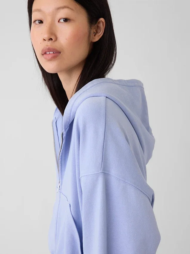 Vintagesoft Terry Oversized-Hoodie mit Keilausschnitt und Reißverschluss