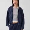Vintagesoft Terry Oversized-Hoodie mit Keilausschnitt und Reißverschluss