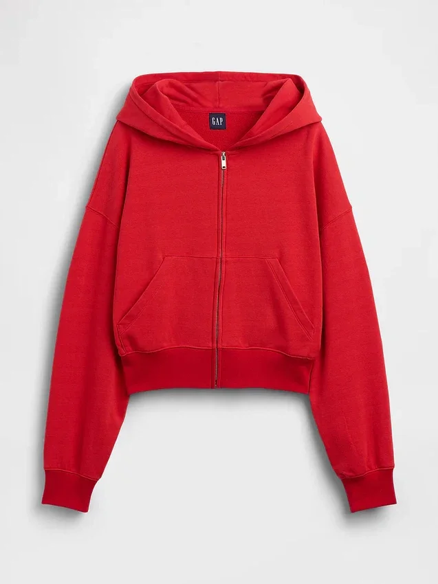 Vintagesoft Terry Oversized-Hoodie mit Keilausschnitt und Reißverschluss