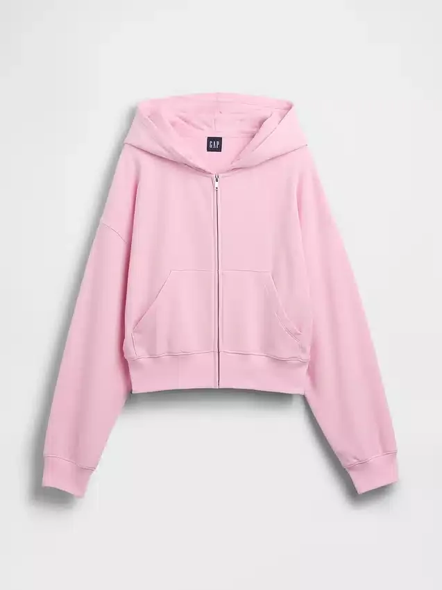 Vintagesoft Terry Oversized-Hoodie mit Keilausschnitt und Reißverschluss