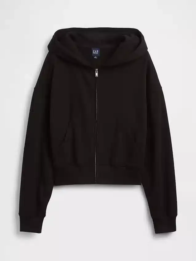 Vintagesoft Terry Oversized-Hoodie mit Keilausschnitt und Reißverschluss