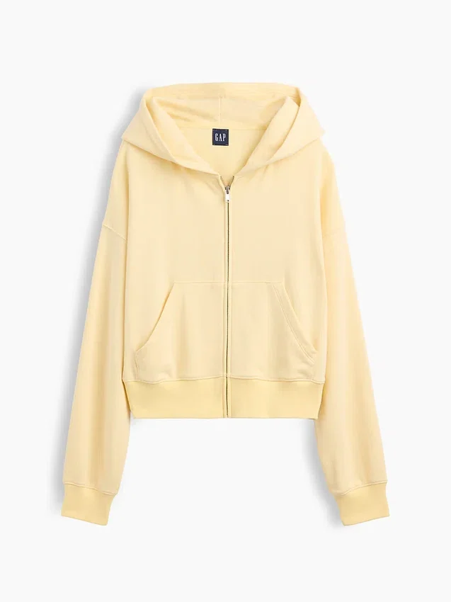 Vintagesoft Terry Oversized-Hoodie mit Keilausschnitt und Reißverschluss