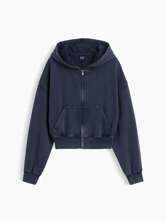 Vintagesoft Terry Oversized-Hoodie mit Keilausschnitt und Reißverschluss