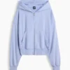 Vintagesoft Terry Oversized-Hoodie mit Keilausschnitt und Reißverschluss