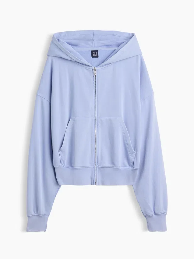 Vintagesoft Terry Oversized-Hoodie mit Keilausschnitt und Reißverschluss