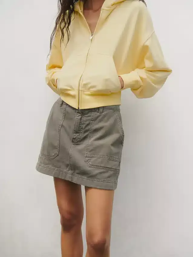 Vintagesoft Terry Oversized-Hoodie mit Keilausschnitt und Reißverschluss