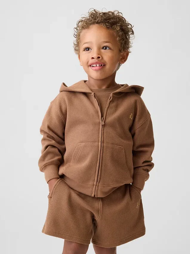 Waffelpiqué-Kapuzenpullover mit Reißverschluss für Baby & Kleinkind