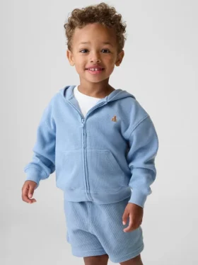 Waffelpiqué-Kapuzenpullover mit Reißverschluss für Baby & Kleinkind