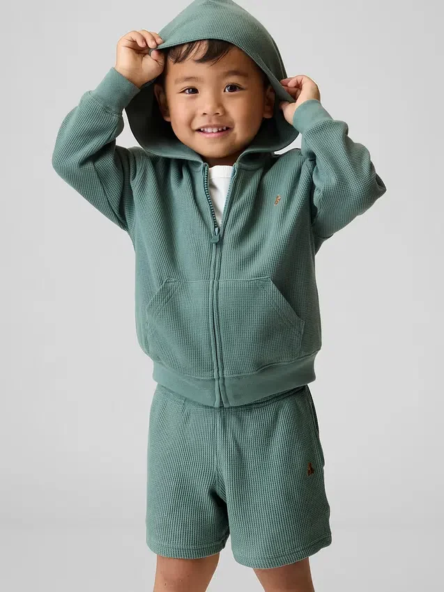 Waffelpiqué-Kapuzenpullover mit Reißverschluss für Baby & Kleinkind