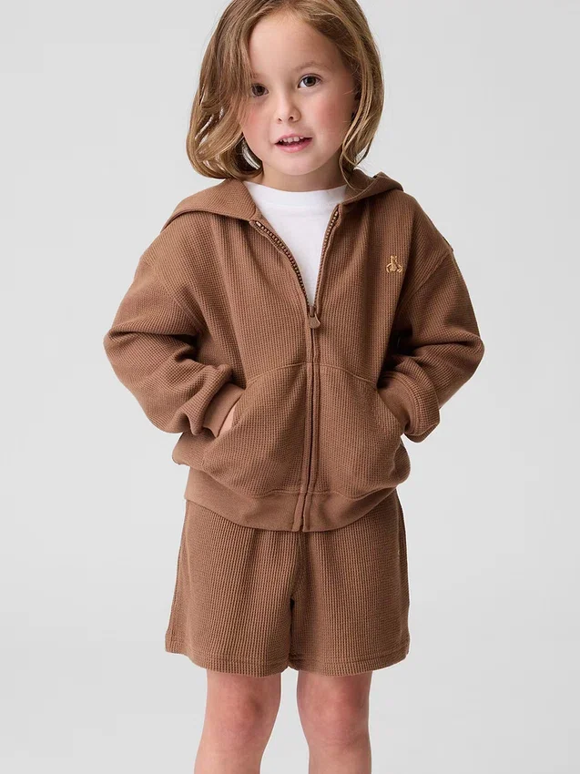 Waffelpiqué-Kapuzenpullover mit Reißverschluss für Baby & Kleinkind