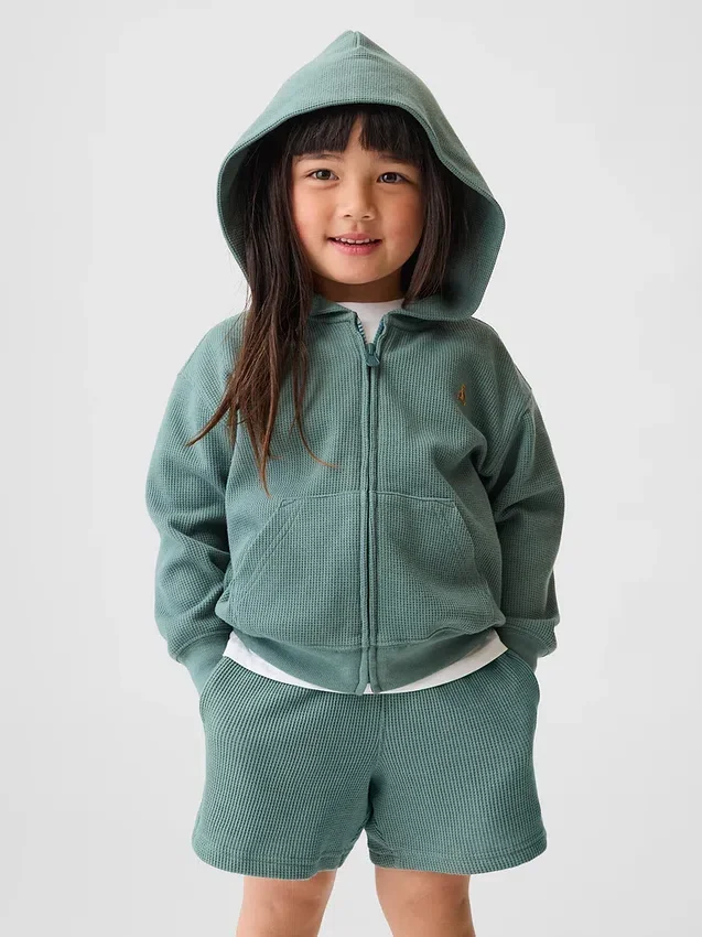 Waffelpiqué-Kapuzenpullover mit Reißverschluss für Baby & Kleinkind