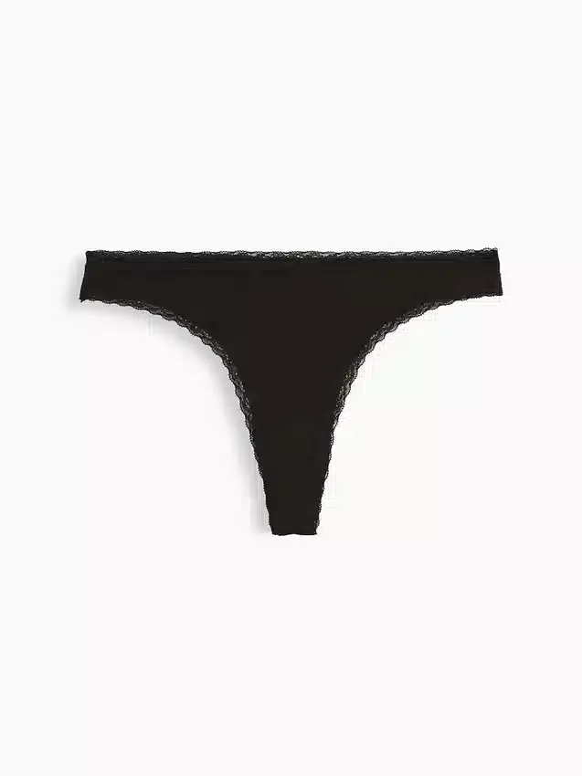 Weichster String aus Bio-Stretch-Baumwolle mit Spitzenbesatz