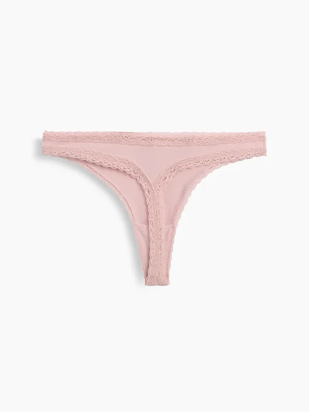Weichster String aus Bio-Stretch-Baumwolle mit Spitzenbesatz
