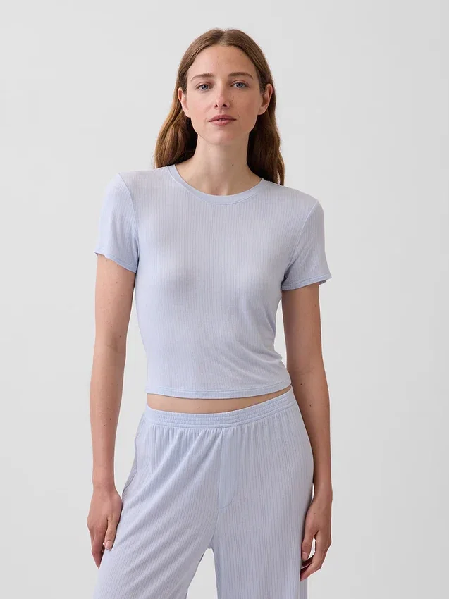 Weichstes Modal-Ripp-Pyjama-T-Shirt