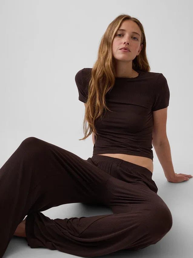 Weichstes Modal-Ripp-Pyjama-T-Shirt