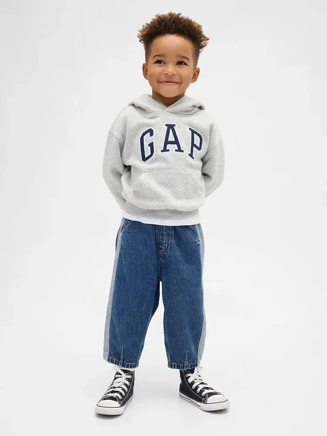 Zweifarbige Barrel-Jeans zum Hineinschlüpfen für Baby & Kleinkind